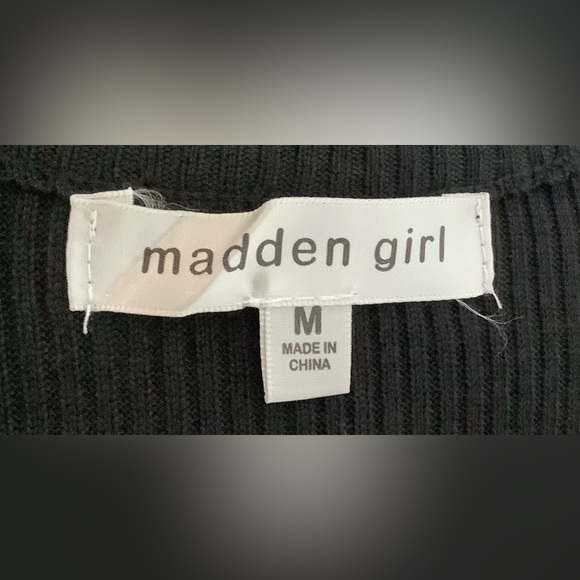 Women's M Madden Girl Party Black Top with Sequin Sleeves - Picture 6 of 7